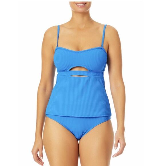 Time and Tru Women Plus Size 2X Blue Cut Out Wide Rib Tankini Two Piece Swimsuit - Picture 1 of 6
